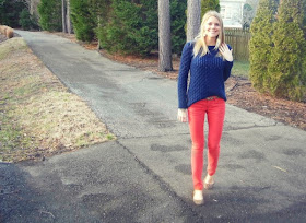 coral and navy outfit with leopard print