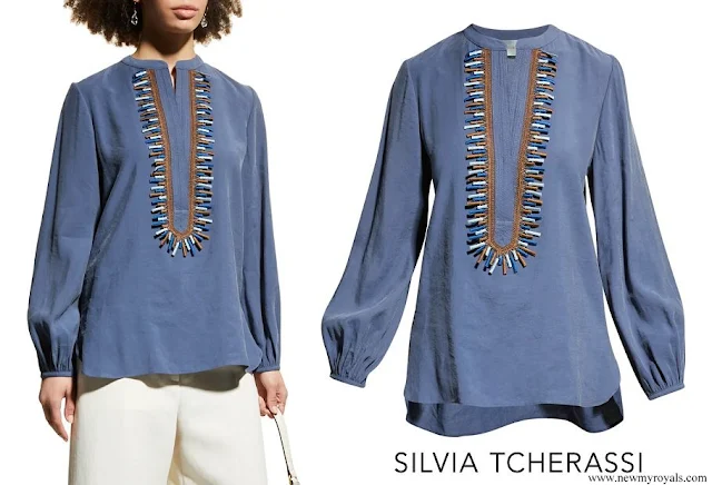 Queen Rania wore Silvia Tcherassi Triora Embroidered Blouse