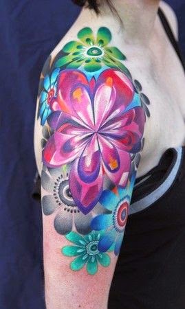 Women Flower Design Tattoo, Flower Tattoo Design Women, Women Shoulder With Flower Tattoos, Flower Design Women Shoulder Tattoo, Women, Parts, Flower,