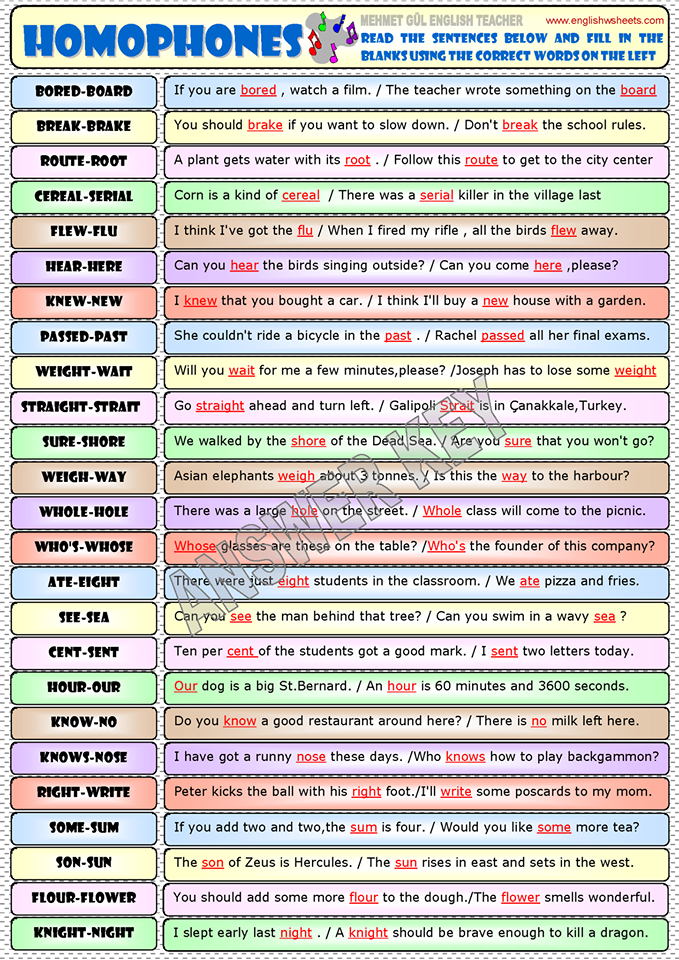 grade english worksheet 10 THE on: SOUND THAT Click WORDS SAME DIFFERENT HOMOPHONES: