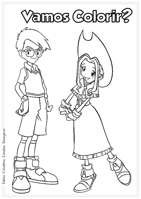 Joe e Mimi Digimon desenho para colorir