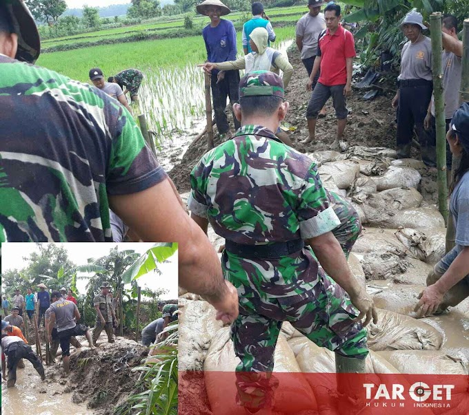 Soliditas TNI, Koramil Gabus Bersama Warga Bahu Membahu Menutup Tanggul Yang Jebol