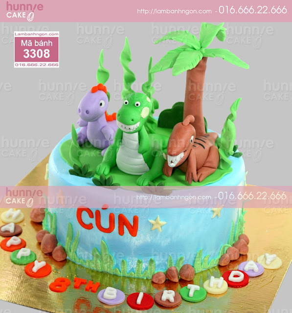 Bánh sinh nhật nặn 3D hình 3 con khủng con đáng yêu