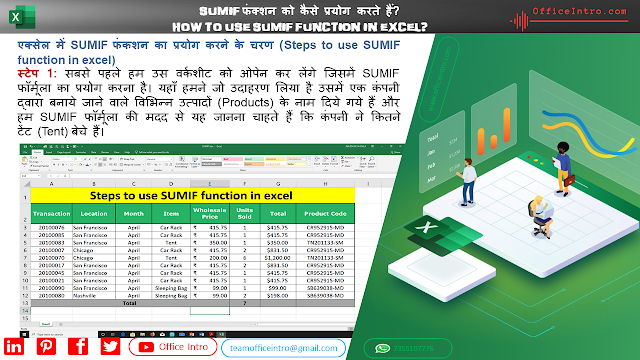 एक्सेल में SUMIF फंक्शन का प्रयोग करने का स्टेप 1