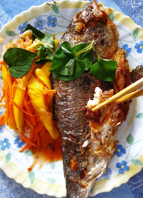 Dorade grillée et sa salade de mangue-carotte;Dorade grillée et sa salade de mangue-carotte