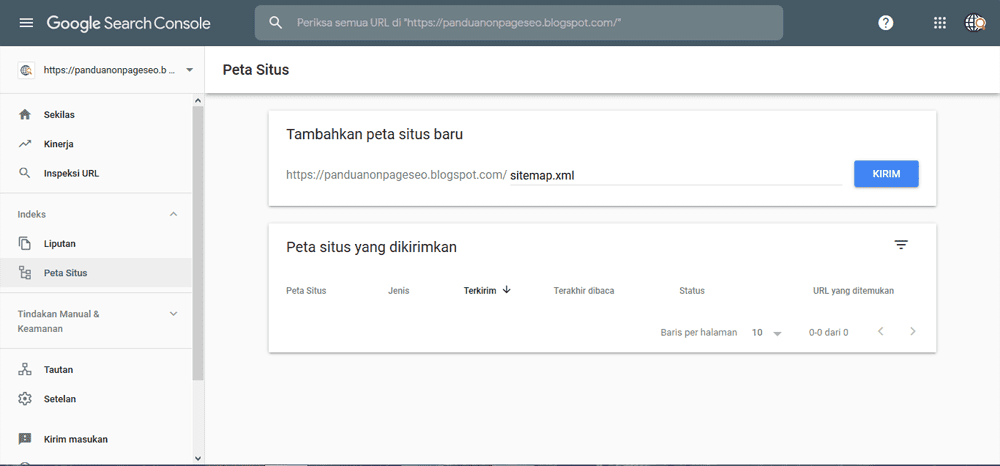 submit sitemapke Google console untuk seo off page