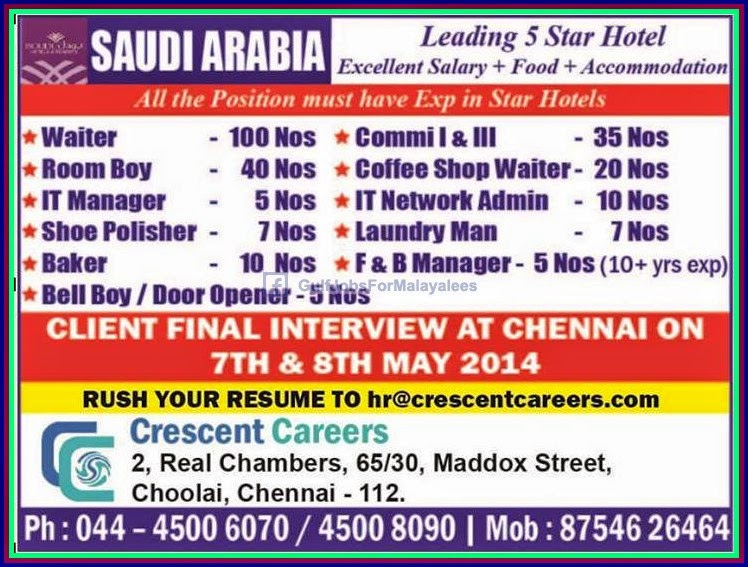 Hotel jobs for KSA