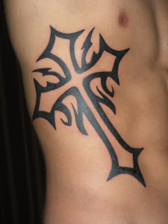 Black Ink Cross Tattoo - Ribs Tattoo