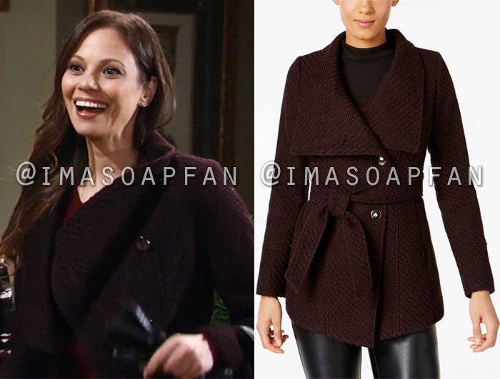 Kim Nero, Tamara Braun, Purple Asymmetrical Belted Coat, General Hospital, GH