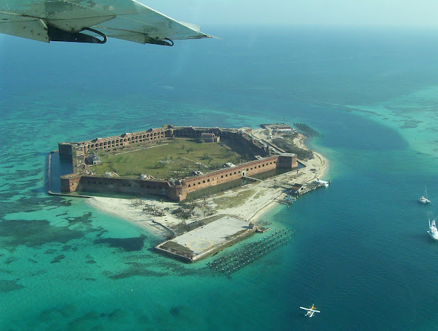 view of Fort Jefferson from sea plane