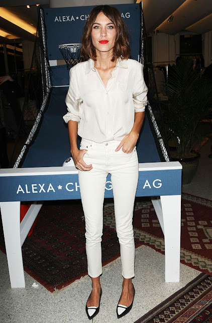 Alexa Chung in monochrome white denim