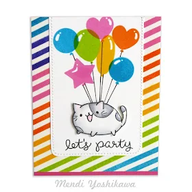 Greeting Farm Purfect Cats & Clearly Besotted Let's Party Balloon Birthday Card by Mendi Yoshikawa