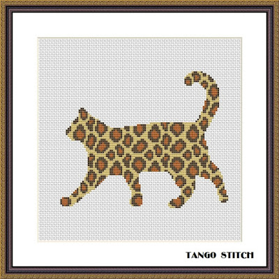 Leopard print cat ornament cross stitch pattern