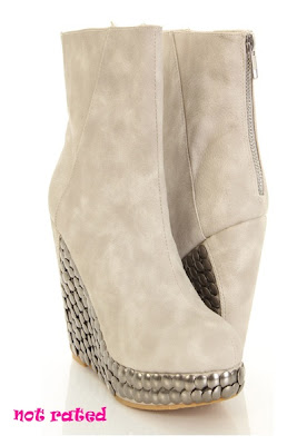 Cream Faux Leather Round Studded Embellishment Wedges Ankle Booties 