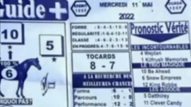 Pronostics quinté pmu Mercredi Paris-Turf TV-100 % 11/05/2022