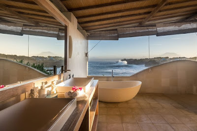 seaview bathroom, bathtub, bali, seaview, sunset