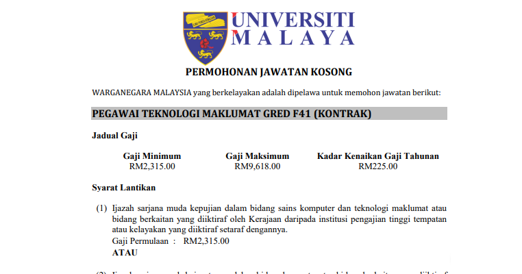 Jawatan Kosong Di Universiti Malaya Um Jobcari Com Jawatan Kosong Terkini