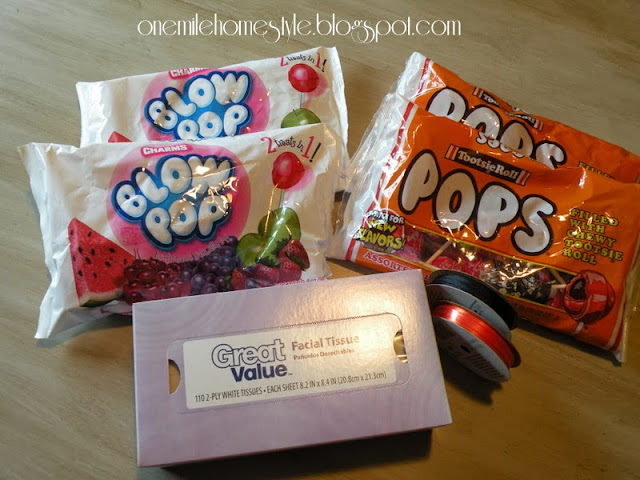 Materials for tootsie pop ghosts - Halloween treats