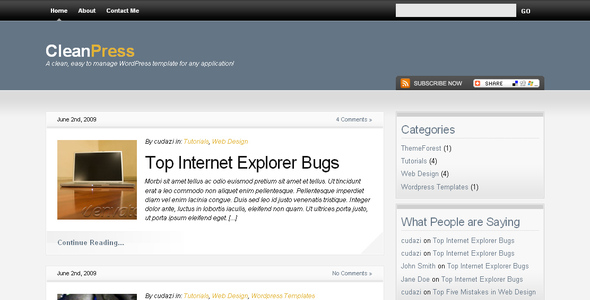 CleanPress Wordpress Template - ThemeForest Item for Sale