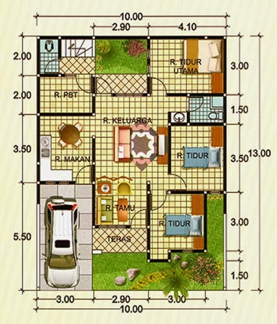 15 Desain dan Denah Rumah Minimalis Type 90 Satu Lantai 