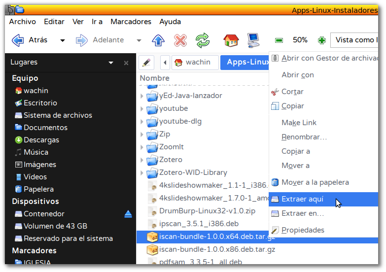 Cómo crear un servicio de KDE, ejemplo "Extraer aquí" para Dolphin4 con engrampa