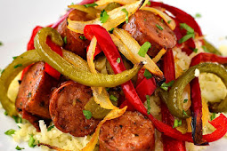 Sheet Pan Sausage and Peppers with Parmesan-Garlic Cauliflower Rice