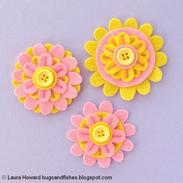 Felt Flower Brooches Tutorial: add a button to each flower