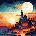fantastically designed silhouettes of colorful city