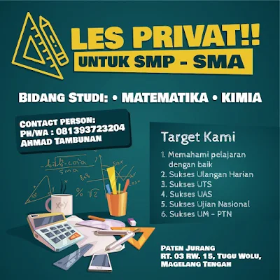 Jasa Les Private SMP SMA Bidang Studi Matematika dan Kimia di Magelang