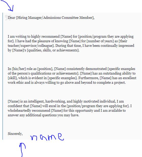 Example Image of letter of recommendation ] with sample example