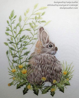 Completed embroidered thread painted 'Wild Rabbit' designed by Tanja Berlin