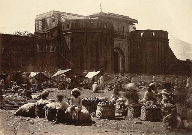 The imposing walls of the Shaniwarwada Fort in a rare 1860 photograph