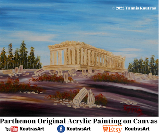 Parthenon Original Acrylic Painting on Canvas By Yannis Koutras KoutrasArt - a