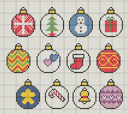Buzy Bobbins: Christmas Bauble themed motif cross stitch 