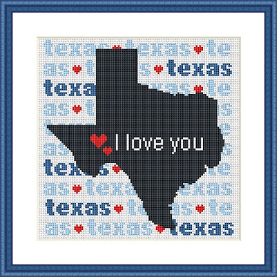 Texas map typography cross stitch pattern - Tango Stitch