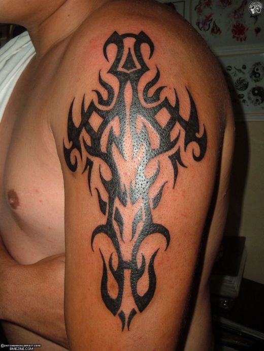 Tribal Tree Cross tattoos for men on
