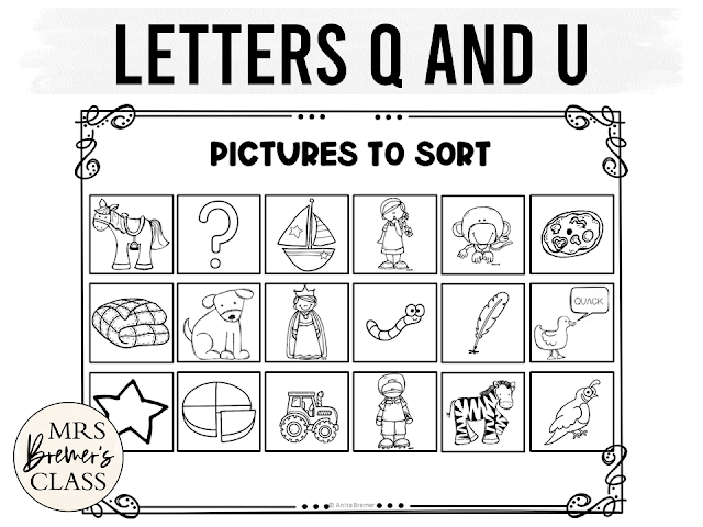 Q and U together in words learning for Kindergarten and First Grade