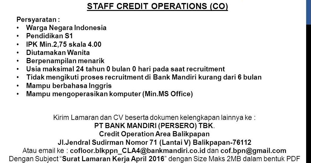 Lowongan Kerja Kota Balikpapan: Lowongan PT . BANK MANDIRI 