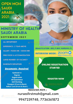 OPEN MOH SAUDI ARABIA STAFF NURSES VACANCY 2021