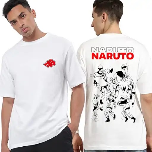 FUBURA Loose Fit Baggy Oversized Cotton Round Neck Half Sleeves Naruto Anime Back Printed Graphic T Shirt