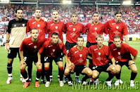 CLUB ATLÉTICO OSASUNA - Pamplona, Navarra, España - Temporada 2006-07 - Ricardo, Cuéllar, Josetxo, David López, Raúl García y Milosevic; Soldado, Javier Flaño, Puñal, Monreal y Delporte - Con el Cuco Ziganda de entrenador, Osasuna se clasificó 14º en la Liga de 1ª División