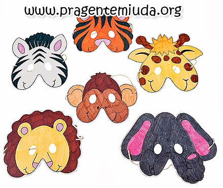 Máscaras de animais feitas em EVA com moldes