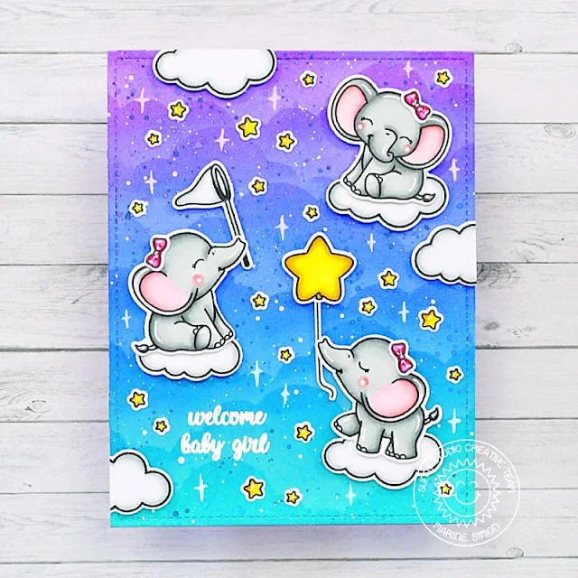 Sunny Studio Stamps: Baby Elephant Card by Marine Simon (featuring Balloon Rides)