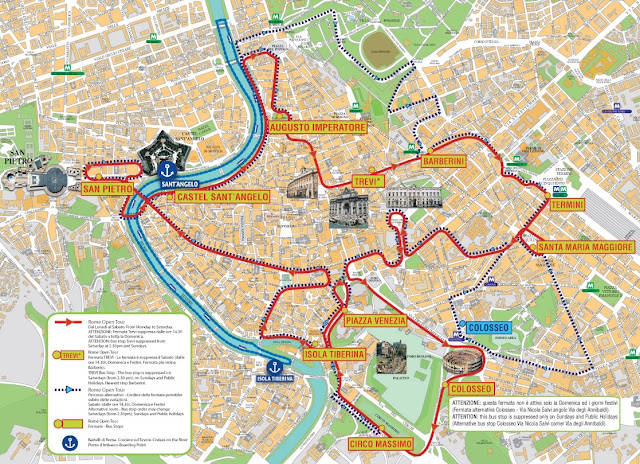 Mapa com pontos turísticos de Roma Itália