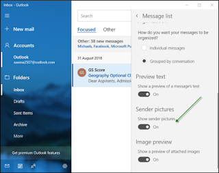 Cara menampilkan gambar Pengirim di aplikasi email di Windows 10
