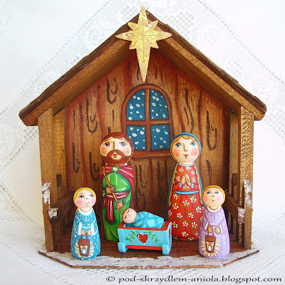 Szopka bożonarodzeniowa Święta Rodzina kołyska stajenka serce Jezus Chrystus Maryja Józef Trzej Królowie pasterze anioł gwiazdka
