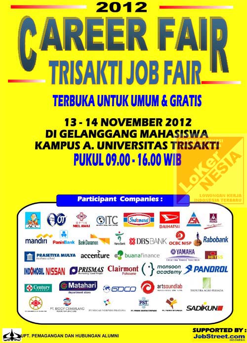 Bursa Kerja Jakarta November 2012 : Campus Job Fair Trisakti untuk Kalangan Umum