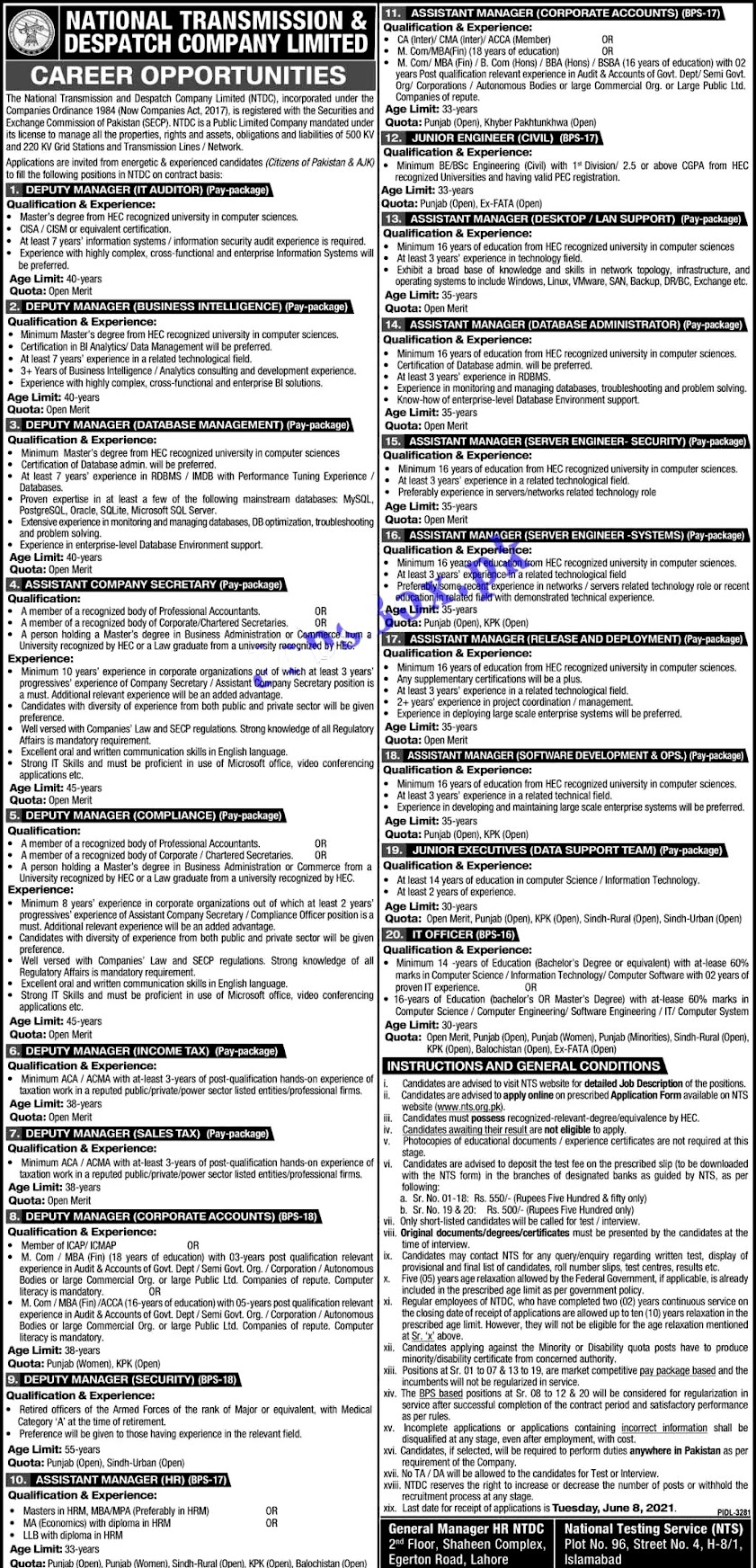 Latest New Jobs in National Transmission and Dispatch Company NTDC 2021