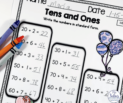 Giving students lots of practice with tens and ones is very important to help them understand the base ten number system.