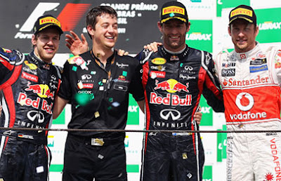 Sebastian Vettel, Mark Webber and Jenson Button